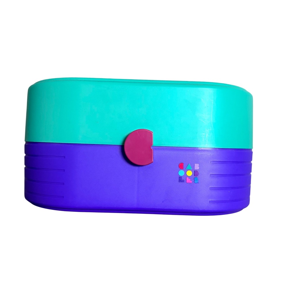 Vintage Caboodles Makeup Organizer Case Teal Purple 90s Retro Mirror 3 tier
